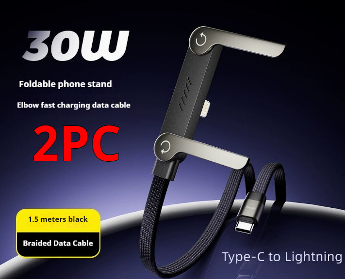 2-in-1 Fast Charging Cable with Phone Stand — 240W USB-C Braided Cable Holder