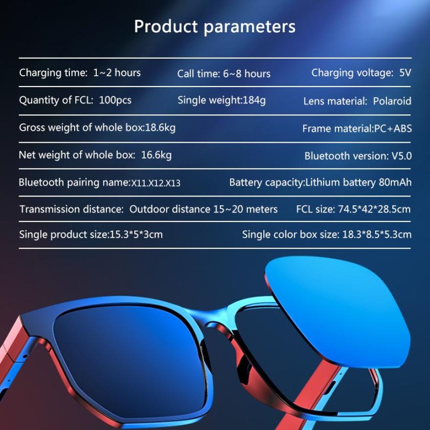 Bluetooth Sports Sunglasses — Open-Ear Wireless Audio 6-8Hr Waterproof Bluetooth 5.0