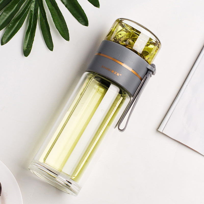 Bouteille à thé en verre à double paroi avec infuseur — 400ml/450ml Borosilicate Anti-fuite