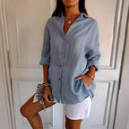 Women's Loose Long Sleeve Button-Up Shirt — Pleated Lapel Collar Tops S–5XL