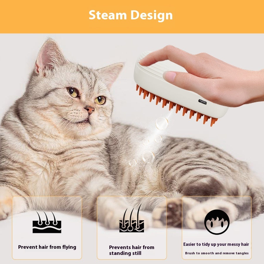USB Rechargeable Steam Pet Grooming Brush — Cat & Dog Spray Massage Comb
