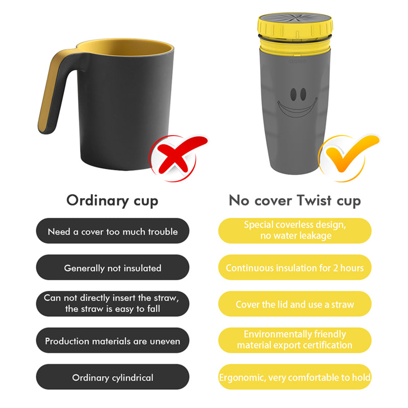 Twist-Seal Lidless Travel Tumbler — 300ml Double-Wall Insulated Straw Cup