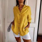 Women's Loose Long Sleeve Button-Up Shirt — Pleated Lapel Collar Tops S–5XL