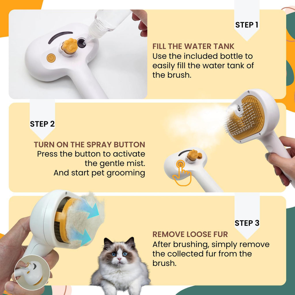 Steam Spray Pet Grooming Brush — Self-Cleaning Slicker for Cats & Dogs