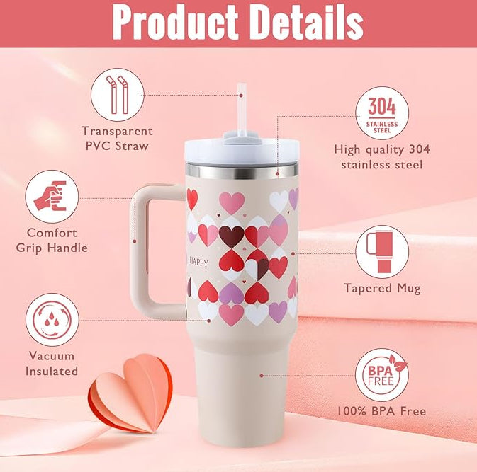 40oz Insulated Stainless Steel Tumbler with Handle & Straw — Hot 12Hr Cold 24Hr