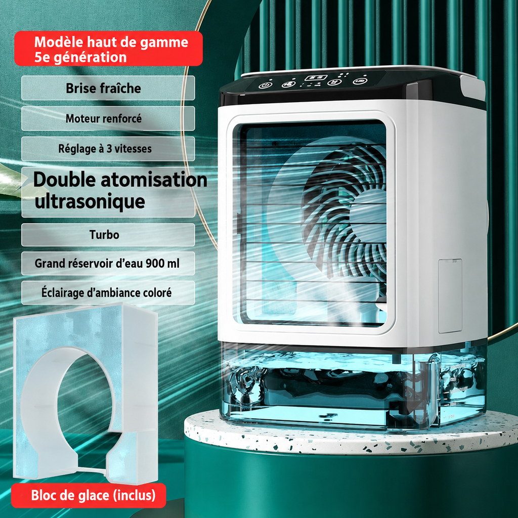 Ventilateur Refroidisseur de Bureau Double Vaporisation — USB 12W 3 Vitesses Glacière