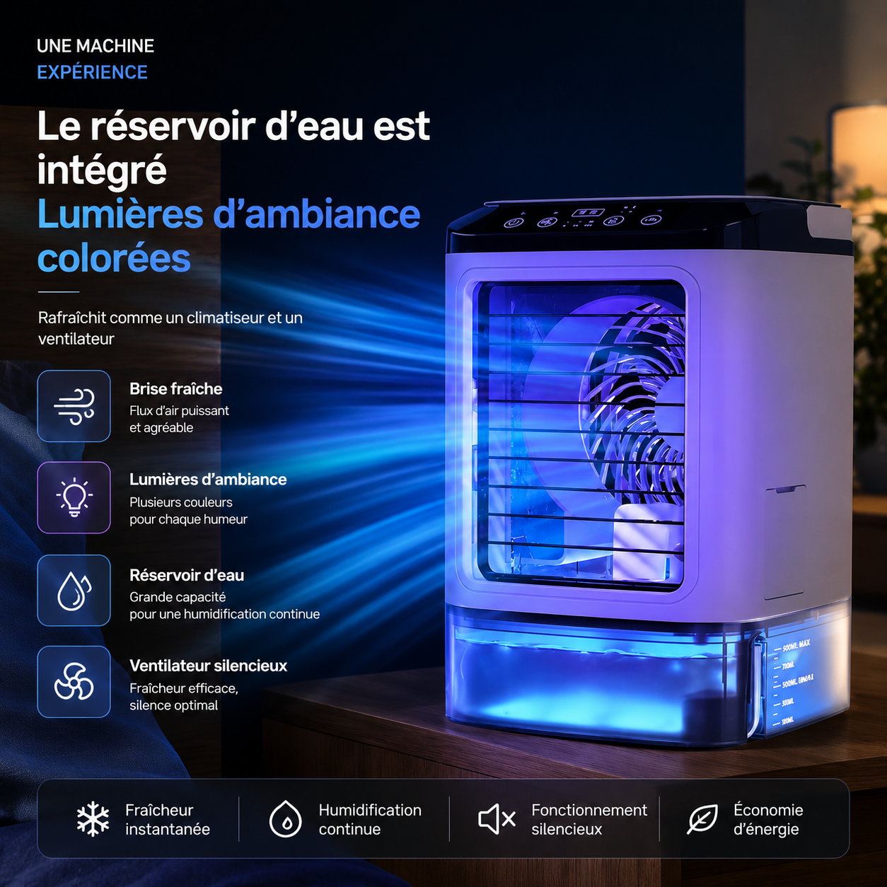 Ventilateur Refroidisseur de Bureau Double Vaporisation — USB 12W 3 Vitesses Glacière